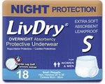 Livdry Adult Incontinence Underwear, Overnight Small (18 Count), White. Fixed Price $49.23.