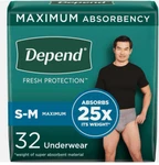 Depend Fit-flex Incontinence Underwear For Men Maximum Absorbency, S/m 32 Ct. Fixed Price $30.15.