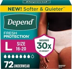 Depend Fresh Protection Maximum Absorbency Underwear For Women, Large 72 Pieces. Fixed Price $29.00.
