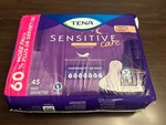 Tena Sensitive Care Extra Coverage Overnight Pads 45 Count Skin Comfort Formula. Fixed Price $15.00.