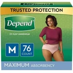 Depend Fit-flex Incontinence Medium Underwear 76 Count. Fixed Price $15.00.