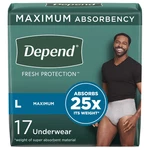 Depend Men's Adult Diapers, Fresh Protection, Max Absorbency, Large - Pack Of 17. Fixed Price $23.00.