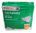 Walgreens Certainty Unisex Briefs Sz. Maximum Absorbency 40 Count Fits 32-44". Fixed Price $7.99.