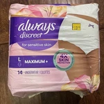 Always Discreet Underwear Lg Maximum For Sensitive Skin 4X Protection 14CT. Fixed Price $19.00.