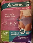 Assurance Women's Underwear Small Medium Maximum Absorbency 36 Count. Fixed Price $19.99.