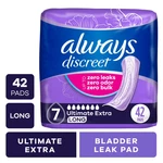 Always Discreet Ultimate Incontinence Pads Women Extra Absorb Long 42 Ct. Fixed Price $26.99.