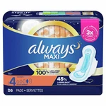 (2) Always Maxi Pads Size 4 Overnight Absorbency Unscented With Wings 52 Count. Fixed Price $11.99.