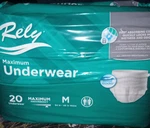 Rely Maximum Absorbency Disposable Incontinence Pants White Odor Guard 20 Ct. Fixed Price $21.50.