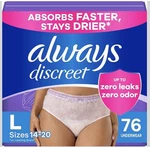 Always Discreet Underwear Large Maximum Absorbency 76 Ct (2X38) New Sealed. Fixed Price $20.50.