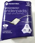 Members Mark Under Pads For & Women Total Protection Large 23"- 36" 15 Ct.. Fixed Price $9.50.