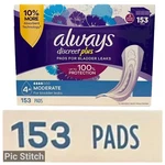 Always Discreet Plus Incontinence Pads For Women, Moderate, 153 Ct.. Fixed Price $47.98.