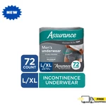 New Assurance Men's Incontinence Underwear, Large, Maximum Absorbency, 72 Count. Fixed Price $32.99.