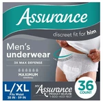 Assurance Mens Underwear 36 Count L/xl Skin Soft Breathable Maximum Absorbency. Fixed Price $25.02.