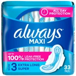 Always Maxi Pads With Wings, Size 3, Extra Long Super Absorbency, 33 Ct. Fixed Price $15.99.
