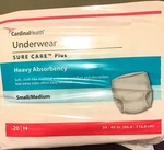 Cardinal Sure Care Plus Adult Heavy Absorbent Underwear White Small/medium 20 Ct. Fixed Price $10.99.