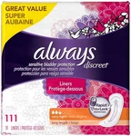Always Discreet, Incontinence Liners, Very Light, Long Length, 111 Count,. Fixed Price $24.73.