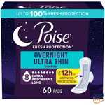 Poise Ultra-thin With Wings Long Overnight Pads 60CT. Fixed Price $32.73.