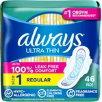 Always Ultra Thin Feminine Pads With Wings For Women, Size 1, Regular Absorbency. Fixed Price $15.92.