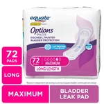 Equate Options Women's Incontinence Pads Maximum Absorbency Long Length 72 Count. Fixed Price $19.99.