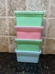 Vtg Set Of 4 Goody Handi Boxes Storage Containers Pastel Colors Plastic Lids. Fixed Price $23.74.