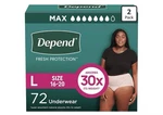 Lot Of 72 Depend Fresh Protection Max Absorbency Adult Diapers Large 38" 44". Fixed Price $45.99.