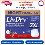 Livdry Adult Xxl Incontinence Underwear, Overnight Comfort Absorbency, 12-PACK. Fixed Price $49.12.