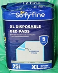 Sofyfine, Xl Dispossable Bed Pads With Adhesive Strips, 25 Count, 30" 36". Fixed Price $34.95.