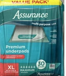 (1 Pack) Xl 30 Ct Assurance Unisex Premium Quilted Underpad, Maximum Absorbency. Fixed Price $19.00.