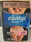 Always Discreet Boutique Incontinence Postpartum Women Underwear 20 Pieces S/m. Fixed Price $14.95.